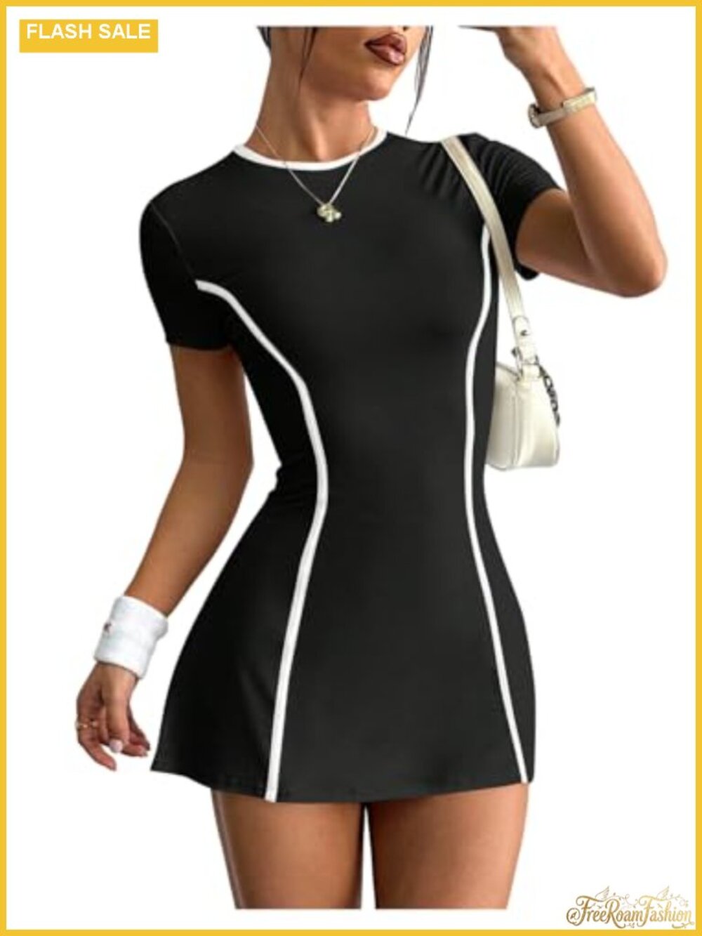 Women's Athletic Tennis Dress with Shorts, Short Sleeve Bodycon Mini Dress